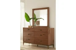 Adler Panel Bed, Dresser, Mirror & Nightstand In Natural Walnut, Full
