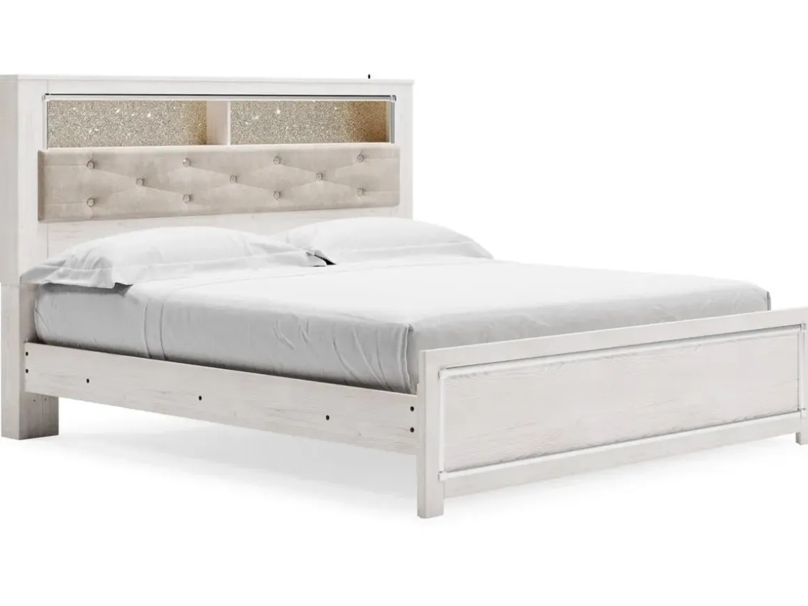 Altyra Bookcase Bed In Pearl White, Queen