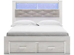 Altyra Bookcase Bed W/ Storage In Pearl White, Queen