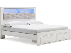 Altyra Bookcase Bed W/ Storage In Pearl White, Queen