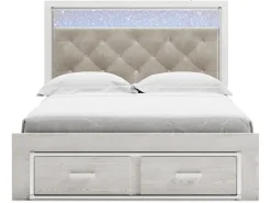 Altyra Panel Bed W/ Storage In Pearl White, Queen