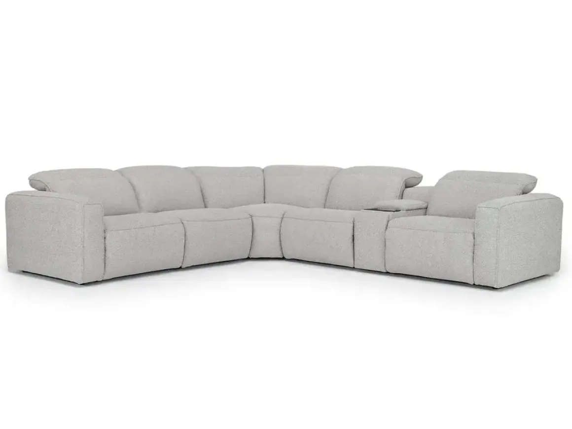 Amara 6 Piece 2 Power Sectional W/ 2 Power Armless Recliner In Tasmin Granite