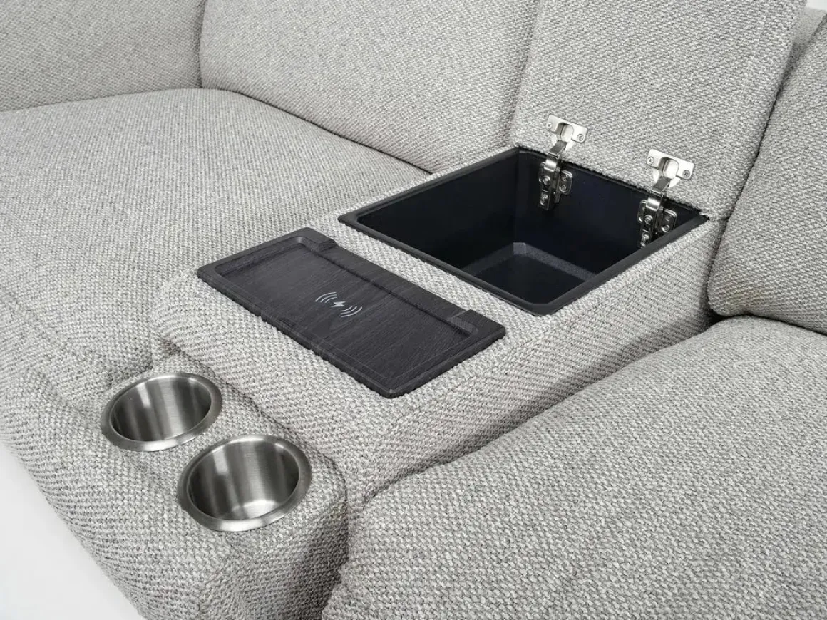 Amara 6 Piece 2 Power Sectional W/ 2 Power Armless Recliner In Tasmin Granite