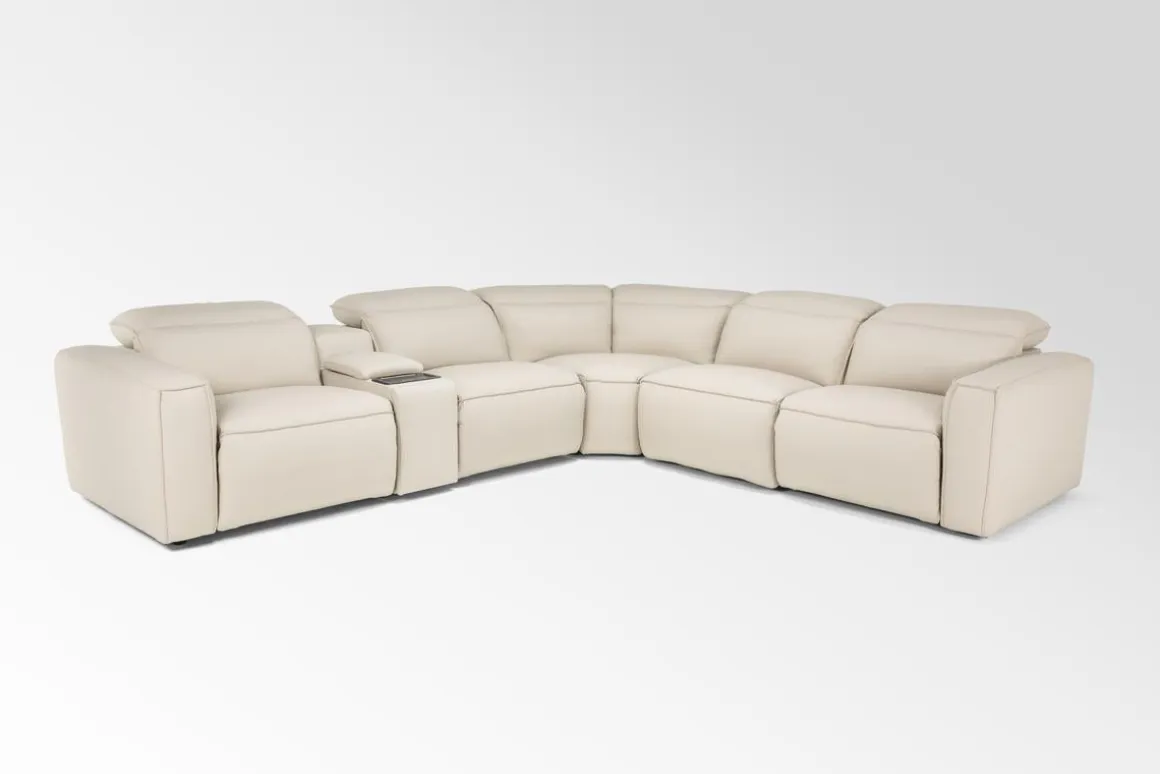 Amara 6 Piece 2 Power Sectional W/ 2 Power Armless Recliner In Tasmin Granite