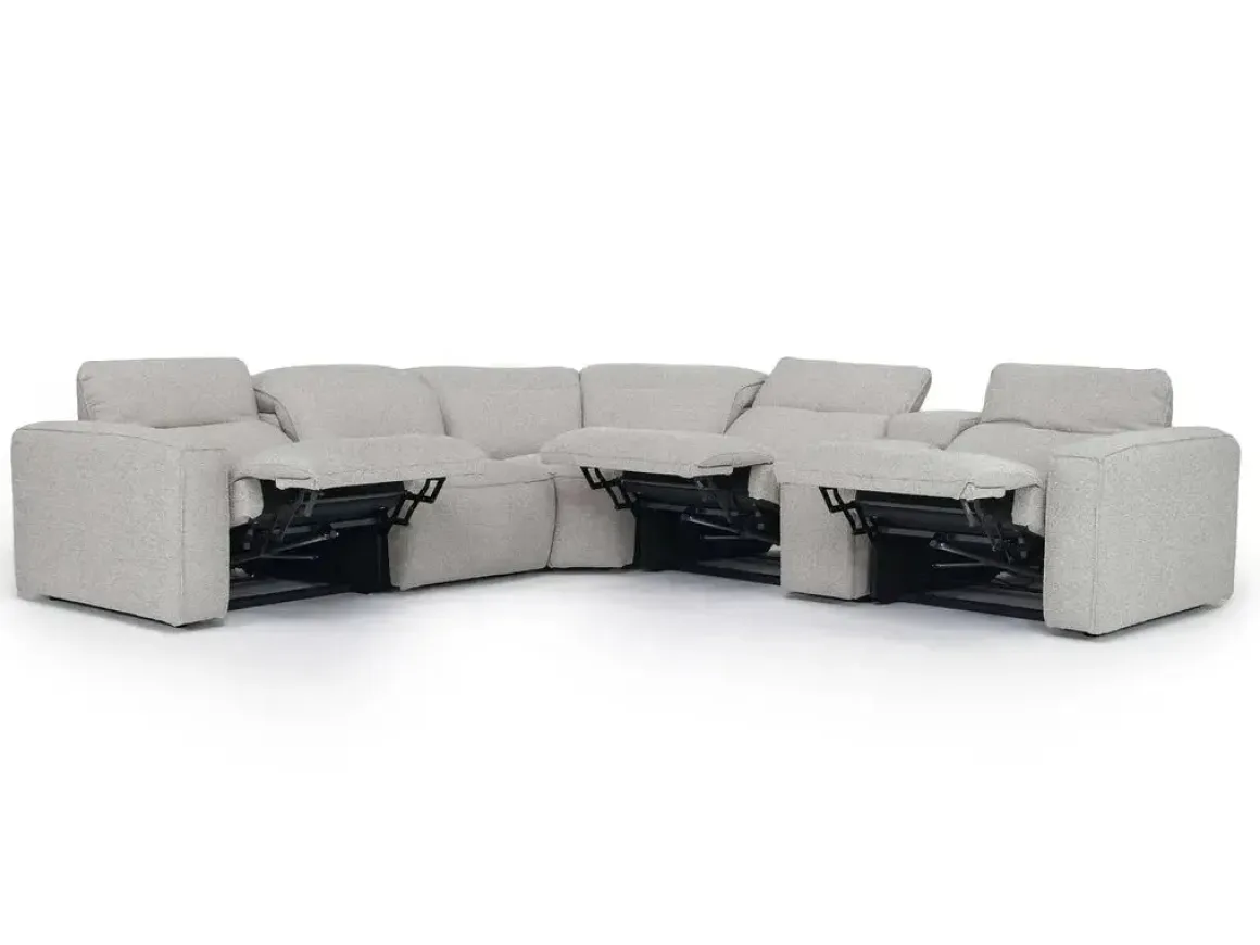 Amara 6 Piece 2 Power Sectional W/ 2 Power Armless Recliner In Tasmin Granite