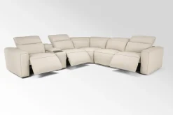 Amara 6 Piece 2 Power Sectional W/ 2 Power Armless Recliner In Tasmin Granite