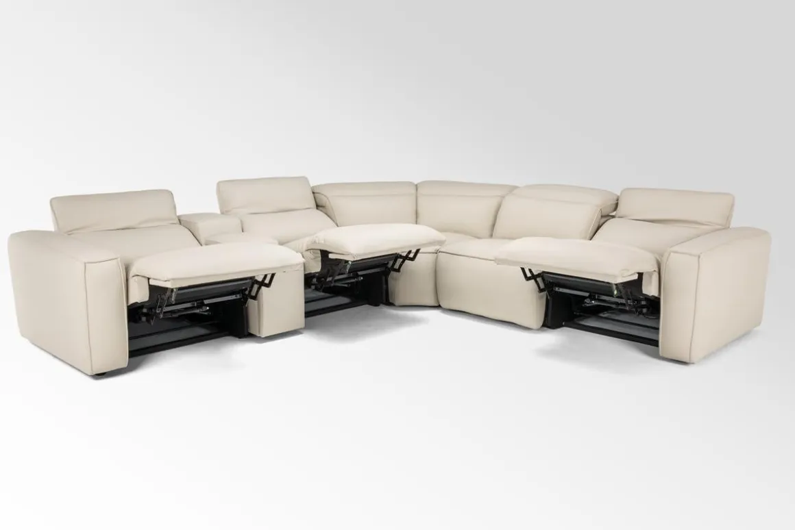 Amara 6 Piece 2 Power Sectional W/ 2 Power Armless Recliner In Tasmin Granite