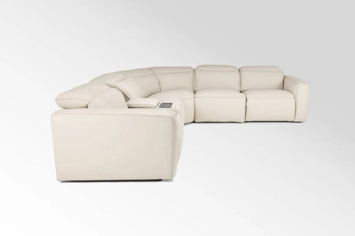 Amara 6 Piece 2 Power Sectional W/ 2 Power Armless Recliner In Tasmin Granite