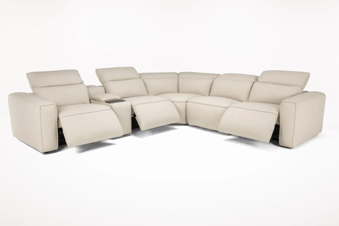 Amara 6 Piece 2 Power Sectional W/ 2 Power Armless Recliner In Tasmin Granite