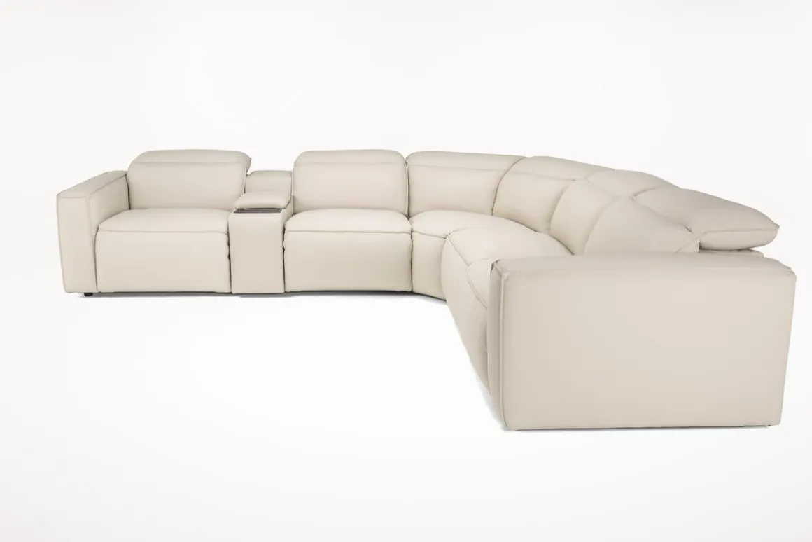 Amara 6 Piece 2 Power Sectional W/ 2 Power Armless Recliner In Tasmin Granite