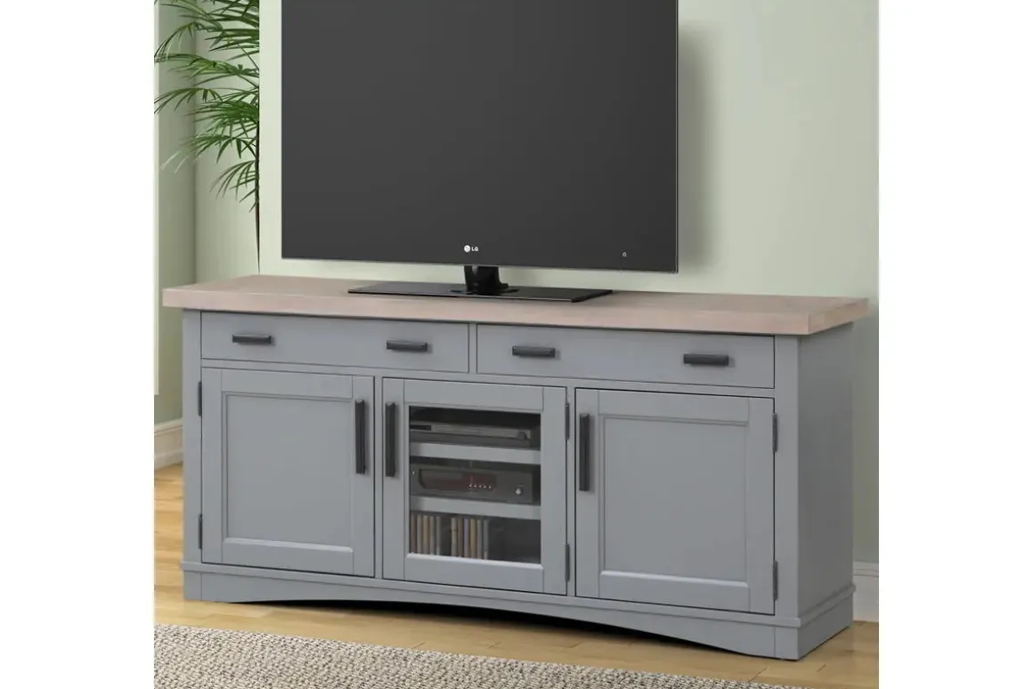 Americana Media Console In Gray, 63 Inch