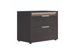 Amy Upholstered Bed W/ Storage, Dresser, Mirror & Nightstand In Dark Oak, Queen