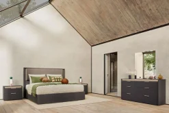 Amy Upholstered Panel Bed W/ Storage In Dark Oak, Queen