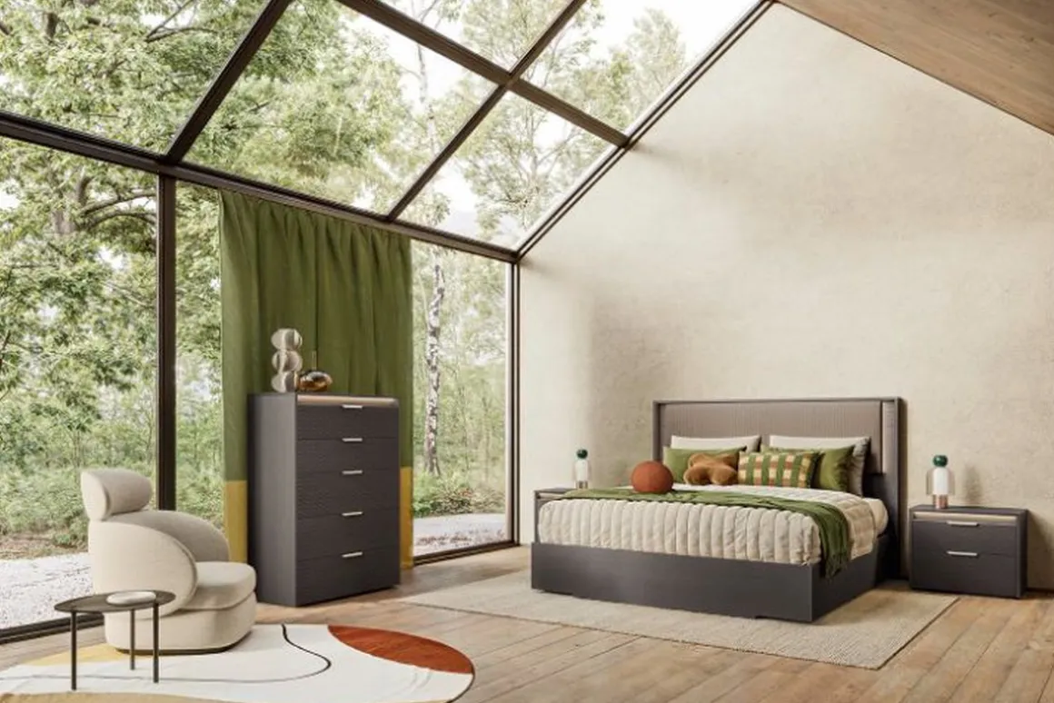 Amy Upholstered Panel Bed W/ Storage In Dark Oak, Queen