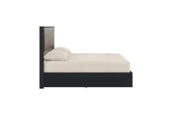 Amy Upholstered Panel Bed W/ Storage In Dark Oak, Queen