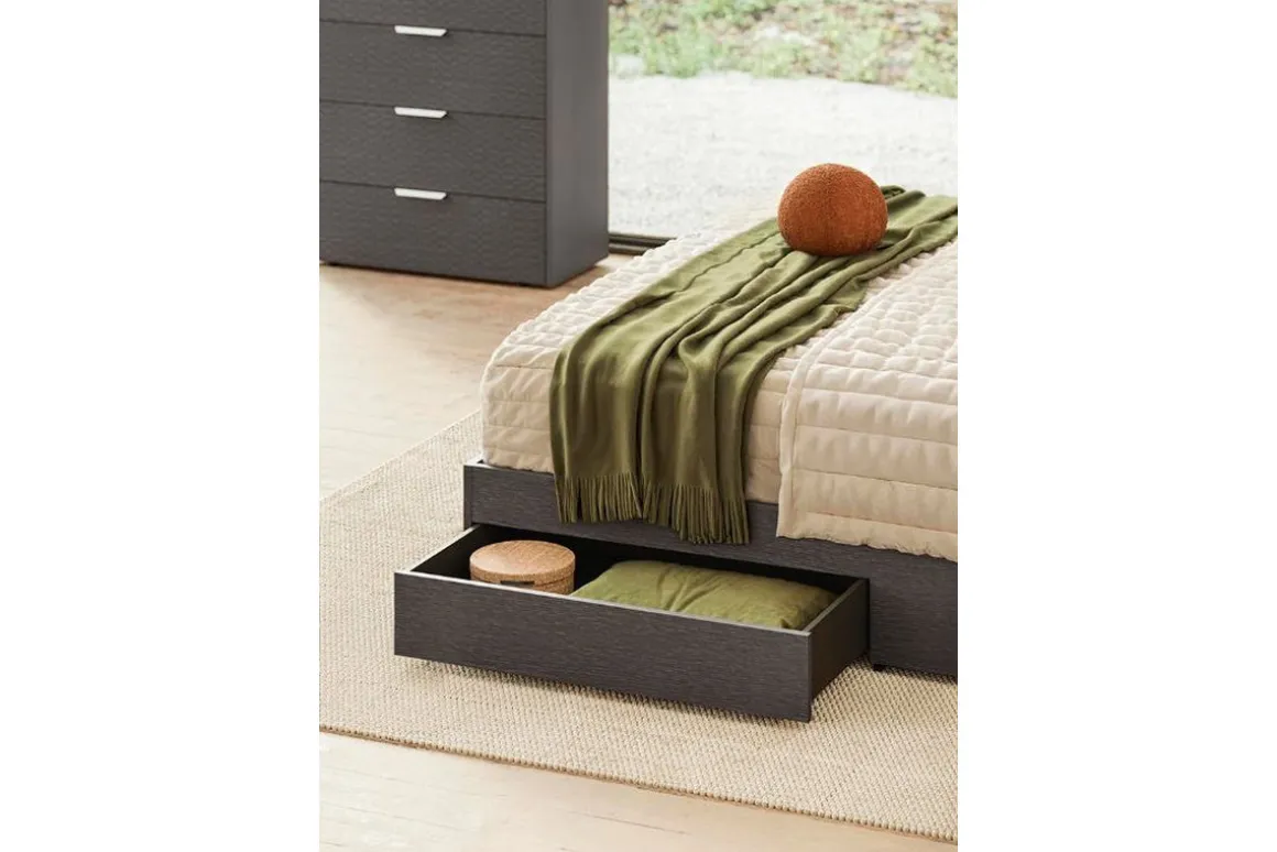 Amy Upholstered Panel Bed W/ Storage In Dark Oak, Queen