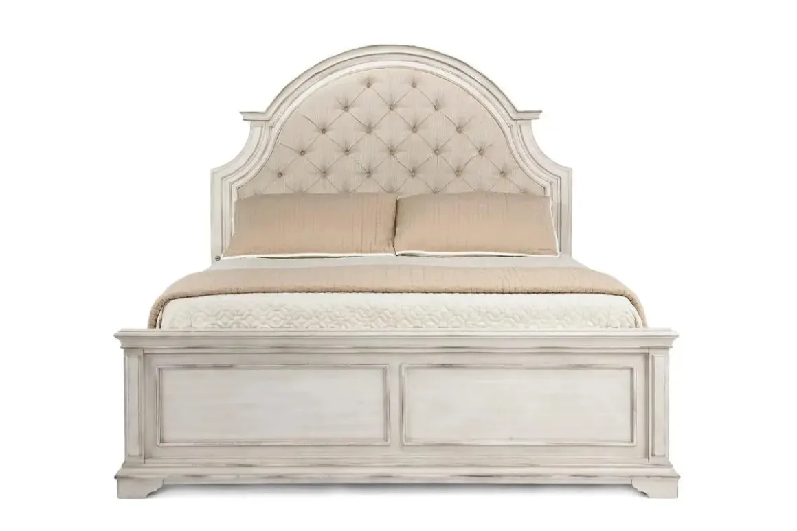 Anastasia Upholstered Panel Bed In Antique Bisque, Queen