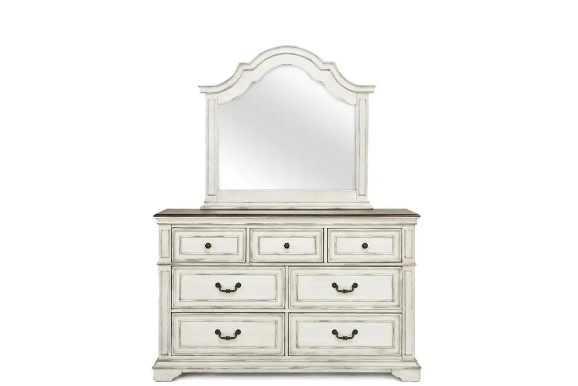 Anastasia Upholstered Panel Bed, Dresser, Mirror & Nightstand, Queen