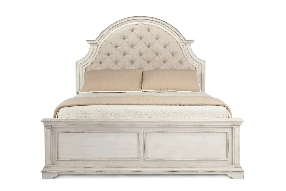 Anastasia Upholstered Panel Bed, Dresser, Mirror & Nightstand, Queen