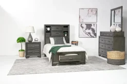 Andes Bookcase Bed W/ Storage In Charcoal, Twin