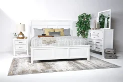 Andover Panel Bed, Dresser, Mirror & Nightstand In White, Twin