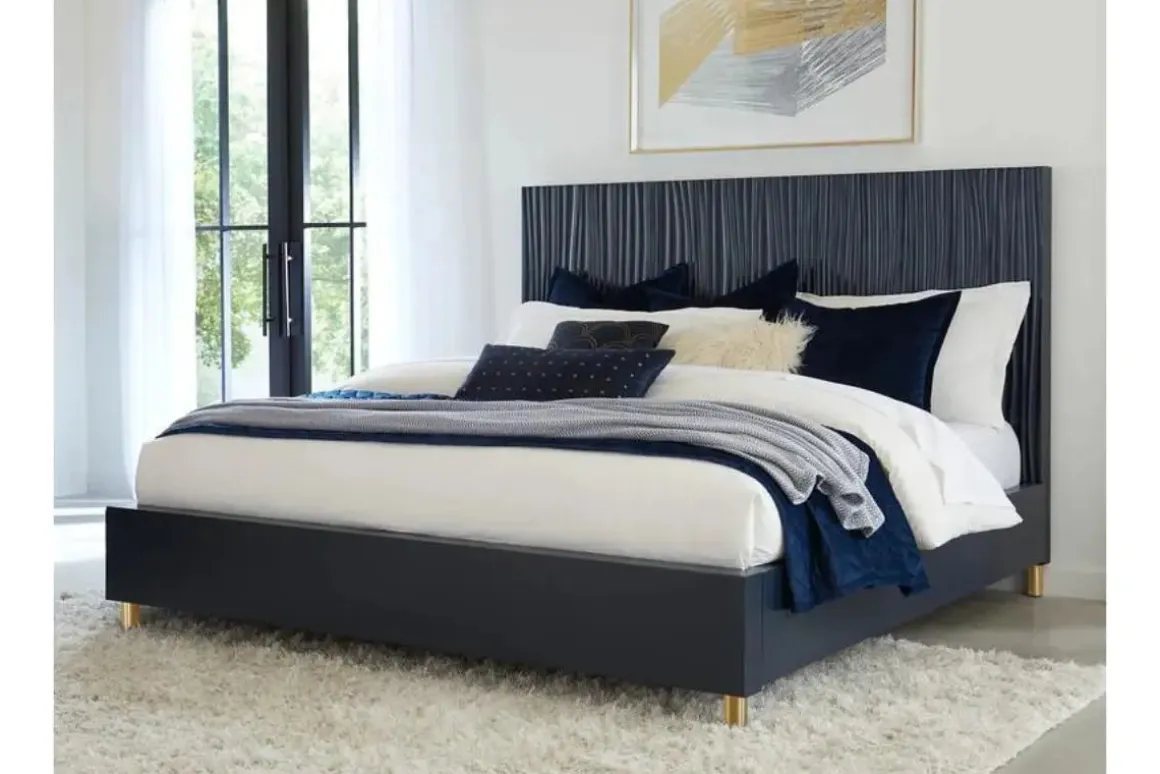 Argento Panel Bed In Navy Blue, Full