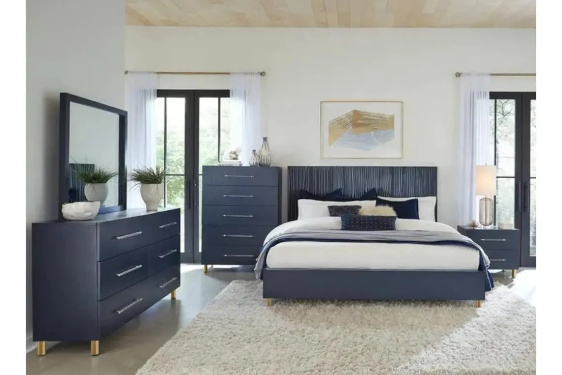 Argento Panel Bed In Navy Blue, Full