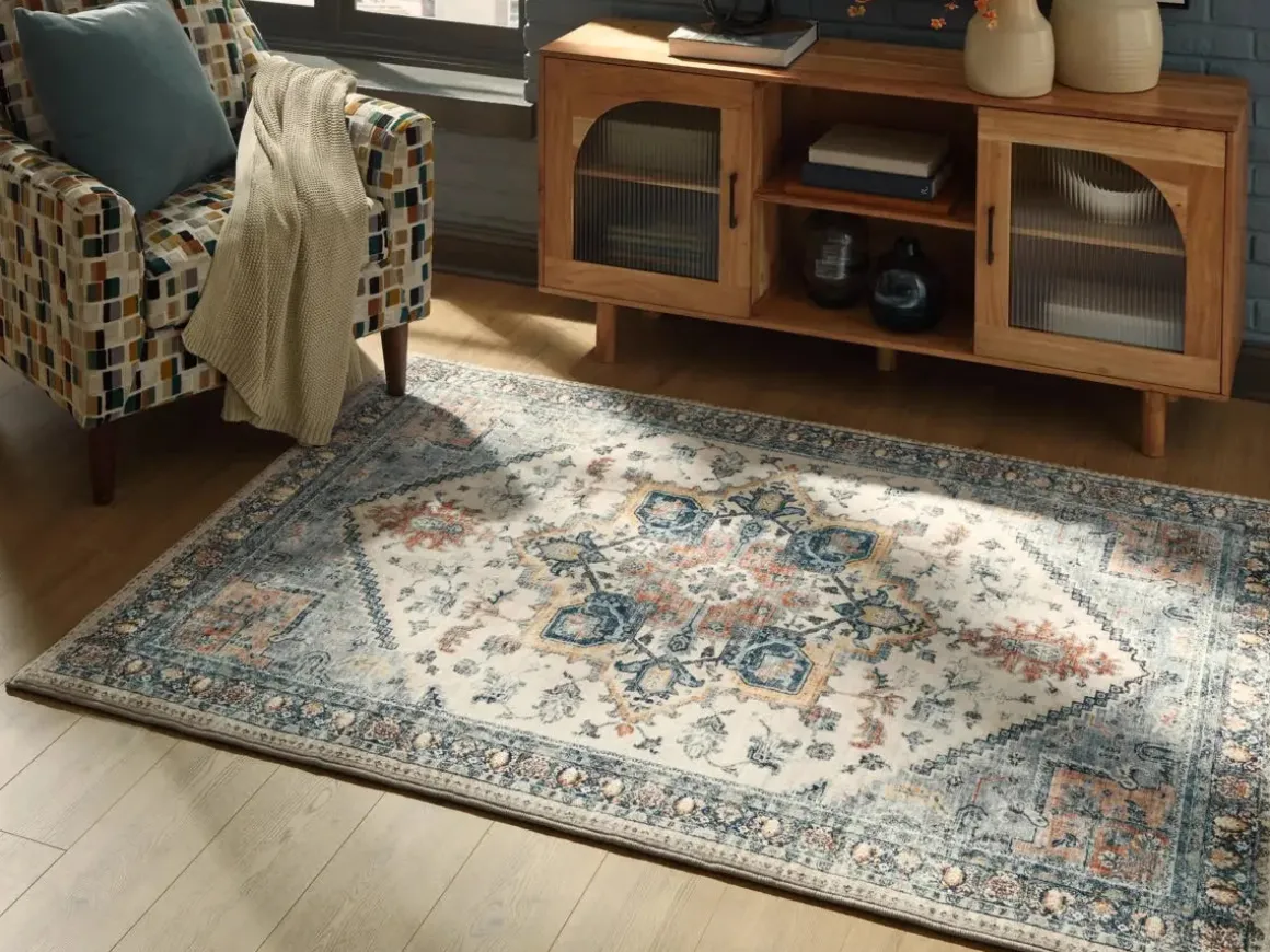 Arlenmont Classic Rug In Blue/White/Brown, 5’ X 7’