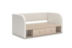 Arloster Upholstered Daybed W/ Storage Trundle In Tan/White, Twin