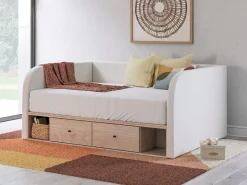 Arloster Upholstered Daybed W/ Storage Trundle In Tan/White, Twin