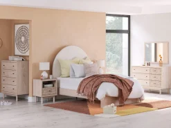 Arloster Upholstered Panel Bed In White, Twin