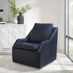 Asher Leather 360 Degree Swivel Chair In Ice