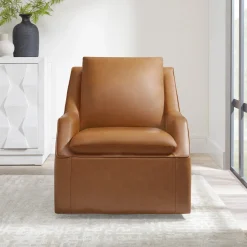 Asher Leather 360 Degree Swivel Chair In Ice