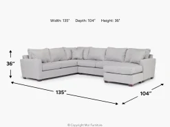 Ashfield Tux Sofa Chaise Sectional In Ashfield Granite, Right Facing