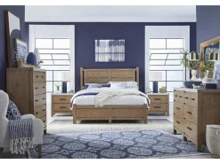 Aspen Valley Panel Bed, Dresser, Mirror & Nightstand In Sierra Brown, Queen