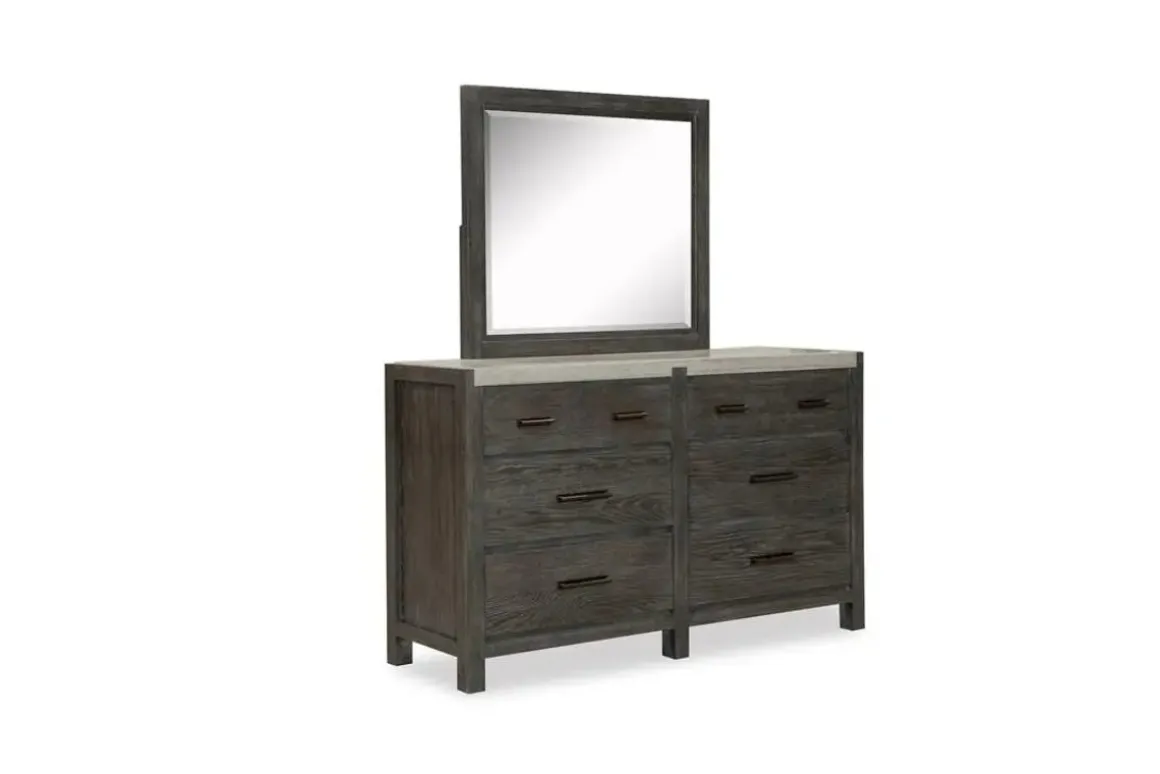 Aspen Valley Panel Bed W/ Storage, Dresser, Mirror & Nightstand In Sierra Brown, Queen