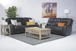 Banks 3 Power Console Loveseat In Chesapeake Charcoal Leather