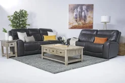 Banks 3 Power Sofa & Loveseat In Chesapeake Charcoal Leather