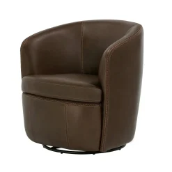 Barolo Leather Swivel Club Chair In Caramel