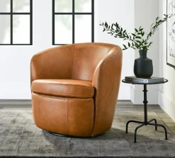 Barolo Leather Swivel Club Chair In Caramel