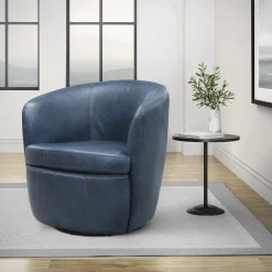 Barolo Leather Swivel Club Chair In Caramel