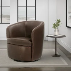 Barolo Leather Swivel Club Chair In Caramel
