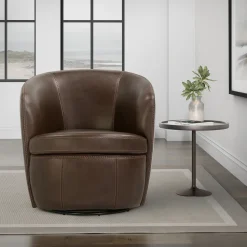 Barolo Leather Swivel Club Chair In Caramel