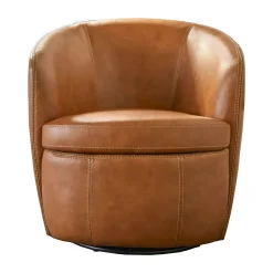 Barolo Leather Swivel Club Chair In Caramel
