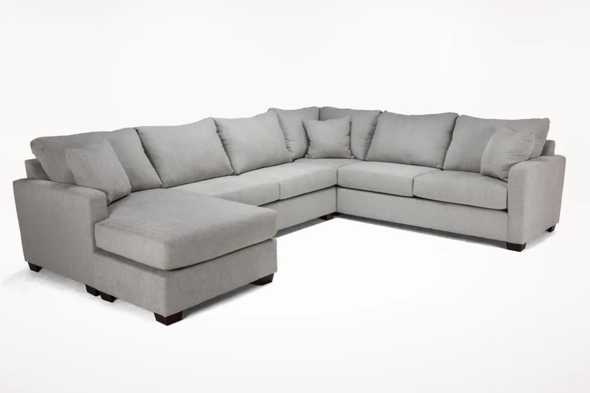 Barrett Tux Sofa Chaise Sectional In Fisk Smoke, Right Facing