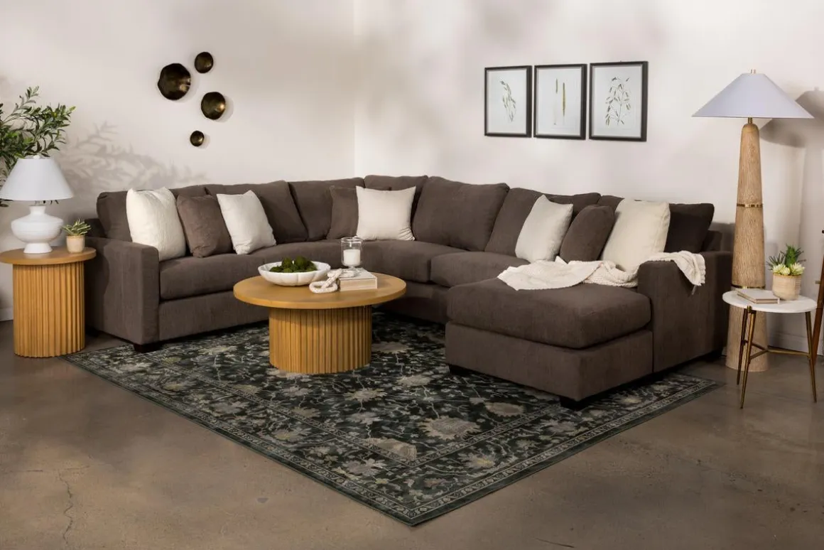 Barrett Tux Sofa Chaise Sectional In Fisk Smoke, Right Facing