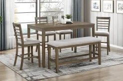 Barry Counter Height Dining Table, 4 Stools & Bench In Light Brown