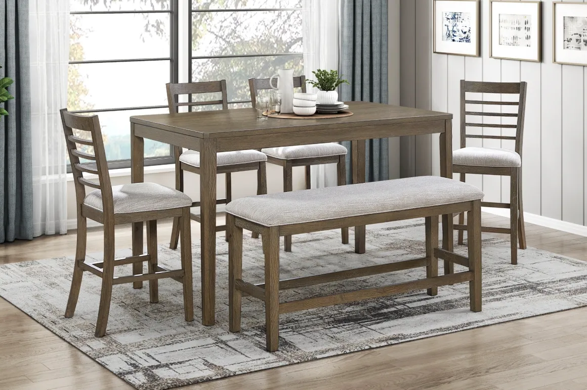 Barry Counter Height Dining Table, 4 Stools & Bench In Light Brown