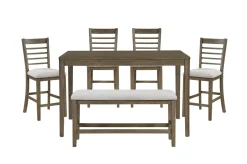 Barry Counter Height Dining Table, 4 Stools & Bench In Light Brown