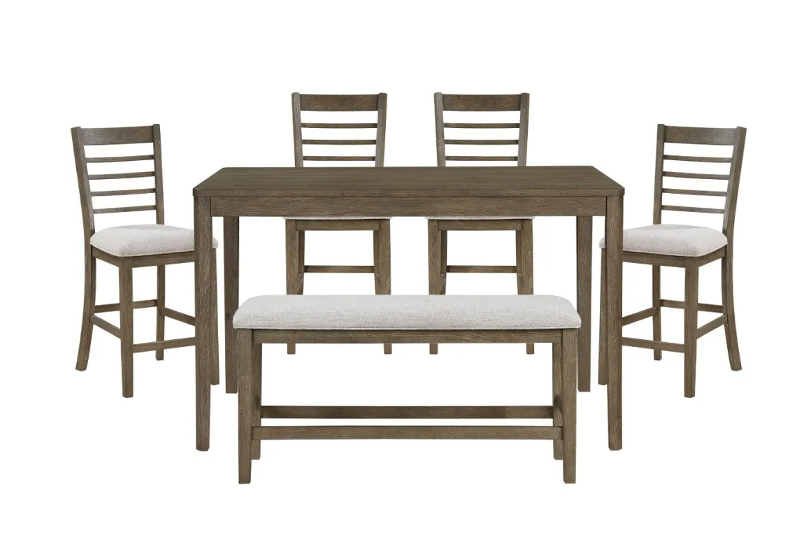 Barry Counter Height Dining Table, 4 Stools & Bench In Light Brown